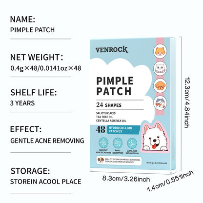 VENROCK Pimple Patches for Face – 48 Count Hydrocolloid Acne Treatment with Cute Pet Shapes, Salicylic Acid, Tea Tree Oil & Centella Asiatica – Fun Acne Spot Stickers for Kids & Adults