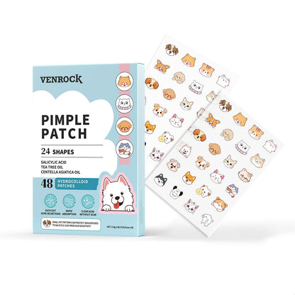 VENROCK Pimple Patches for Face – 48 Count Hydrocolloid Acne Treatment with Cute Pet Shapes, Salicylic Acid, Tea Tree Oil & Centella Asiatica – Fun Acne Spot Stickers for Kids & Adults