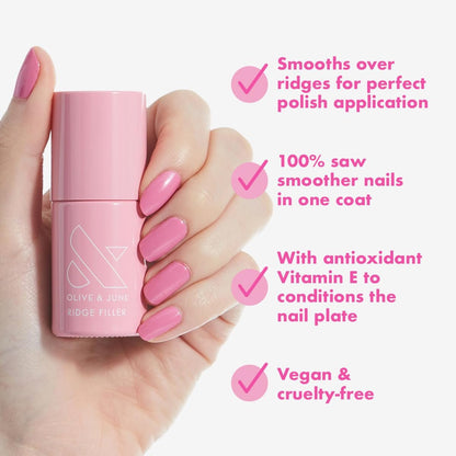 Olive & June Ridge Filler – Smoothing Nail Base Coat for Ridges with Vitamin E & Silica, Vegan & Cruelty-Free, Salon-Quality Mani at Home (0.46 fl oz) Avelisse