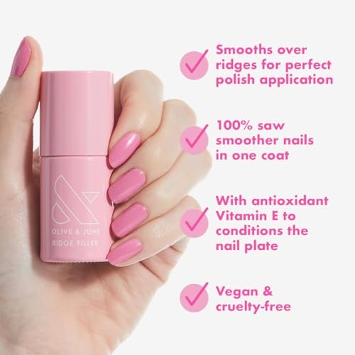 Olive & June Ridge Filler – Smoothing Nail Base Coat for Ridges with Vitamin E & Silica, Vegan & Cruelty-Free, Salon-Quality Mani at Home (0.46 fl oz) Avelisse