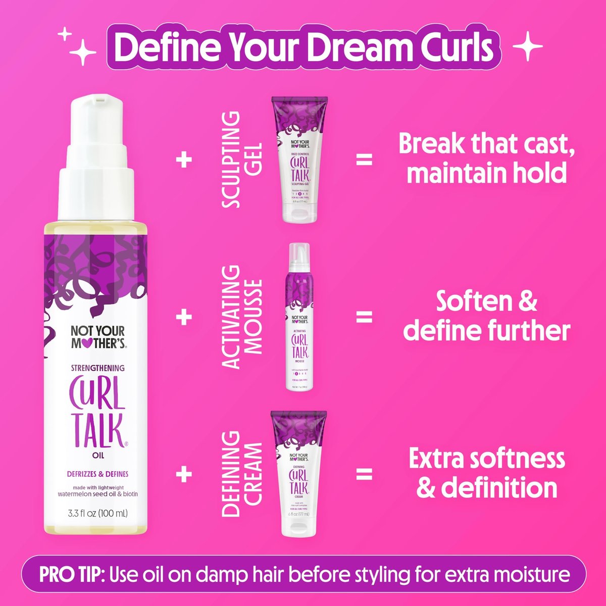 Not Your Mother's Curl Talk Strengthening Oil (2-Pack) - 3.3 fl oz Each - Nourishing Frizz Control & Strengthening Oil for Curls Avelisse