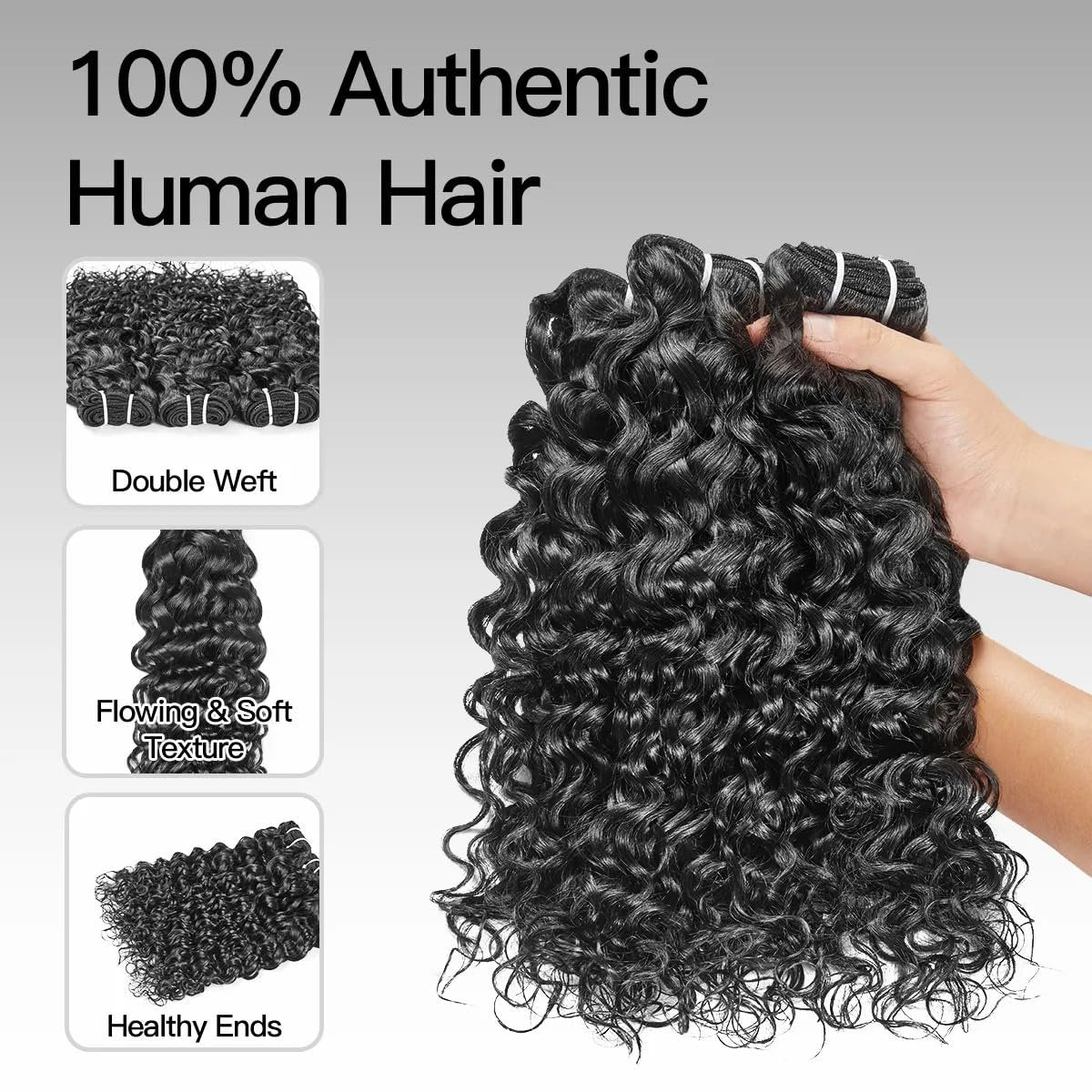 WEQUEEN 16A Deep Wave Water Wave 100% Unprocessed Brazilian Virgin Human Hair Bundles 20 Inch Quick Weave Real Hair Extensions - görsel 3