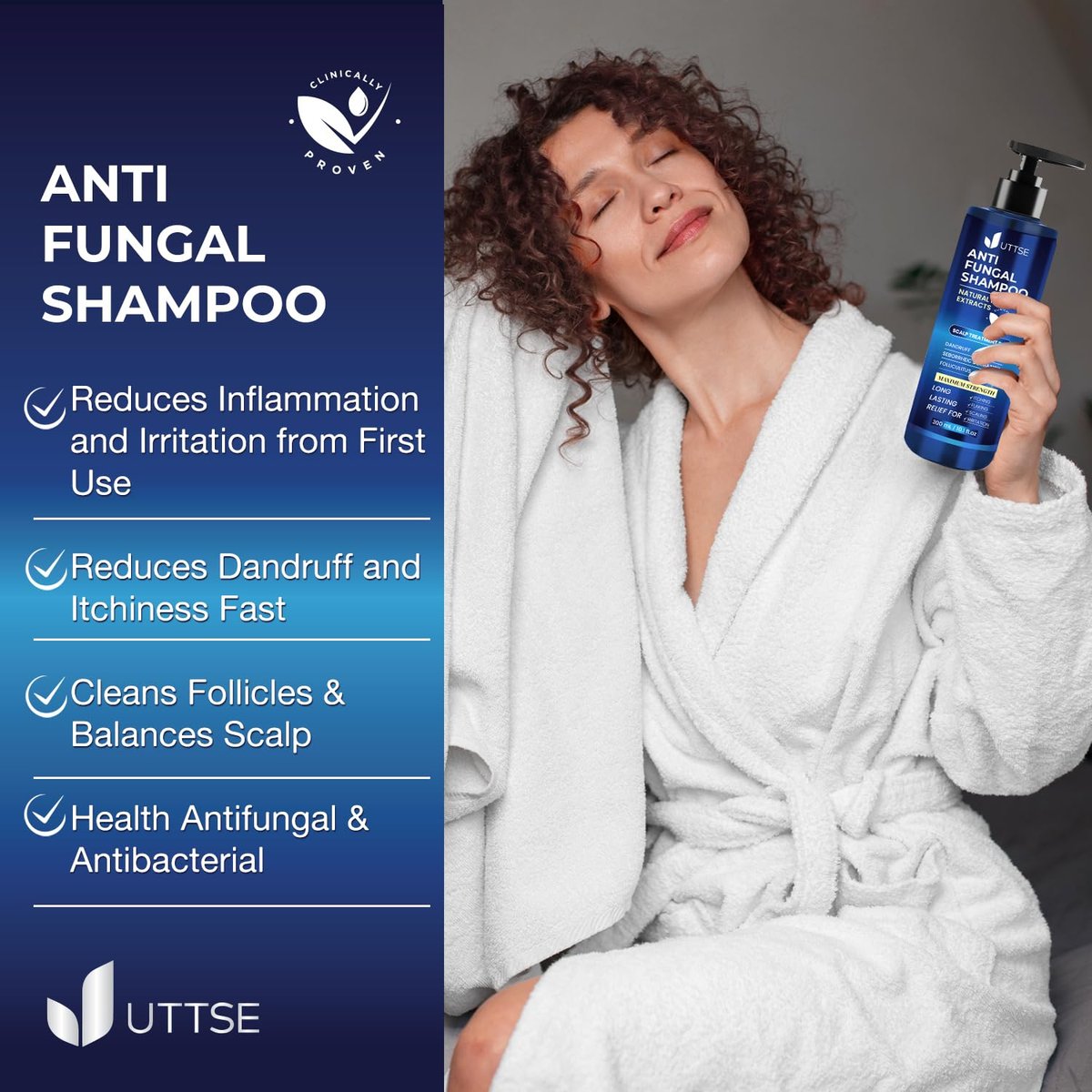 Uttse Anti-Fungal Shampoo for Scalp Psoriasis, Dandruff, Folliculitis & Seborrheic Dermatitis – Relieves Itchy & Dry Scalp – 300 mL / 10.1 fl.oz Avelisse