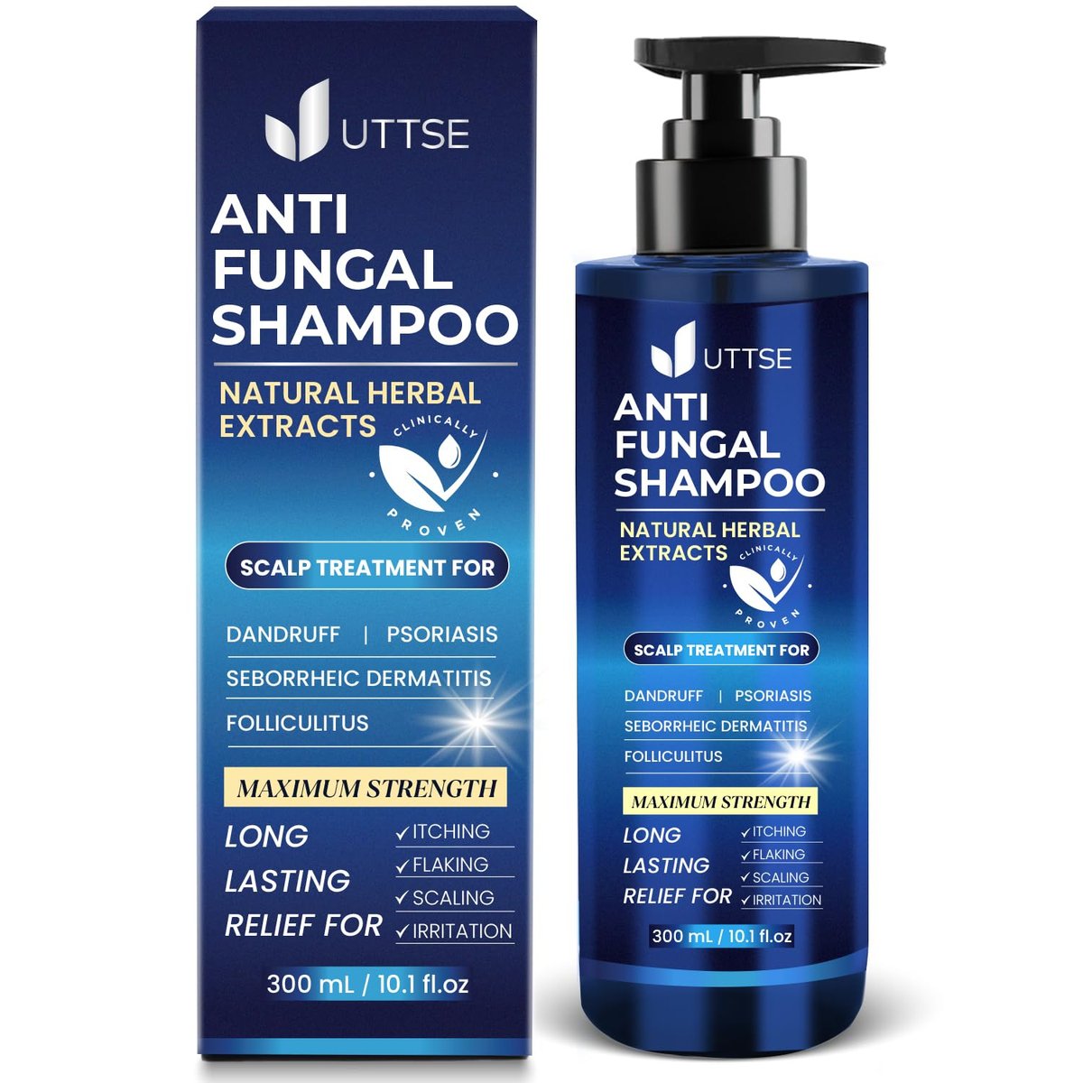 Uttse Anti-Fungal Shampoo for Scalp Psoriasis, Dandruff, Folliculitis & Seborrheic Dermatitis – Relieves Itchy & Dry Scalp – 300 mL / 10.1 fl.oz Avelisse