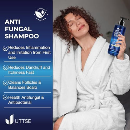 Uttse Anti-Fungal Shampoo for Scalp Psoriasis, Dandruff, Folliculitis & Seborrheic Dermatitis – Relieves Itchy & Dry Scalp – 300 mL / 10.1 fl.oz Avelisse