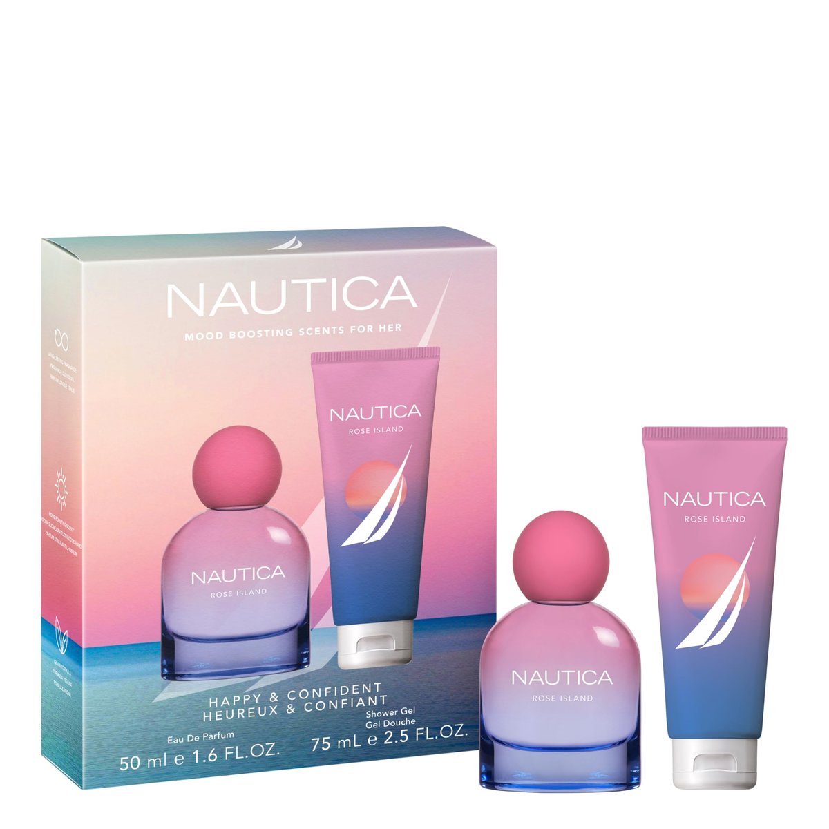 Nautica for Her Rose Island Giftset - 1.6 fl oz EDP + 2.5 fl oz Shower Gel | Long Lasting Women's Fragrance with Lemon, Rose, and Musk Avelisse