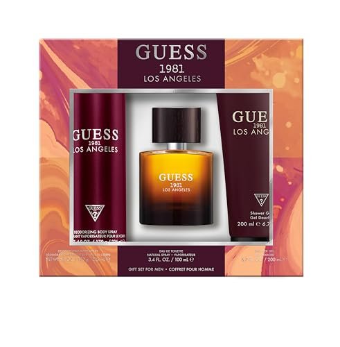 Guess 1981 Los Angeles Men's 3-Piece Fragrance Gift Set: Eau de Toilette, Body Spray & Shower Gel Avelisse