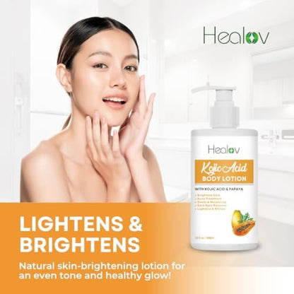 Herblov Kojic Acid Lotion – Skin Brightening Body Lotion for Age Spots, Hyperpigmentation, Intimate Areas – Dark Spot Remover, Reduces Acne Scars and Evens Tone – 10 oz