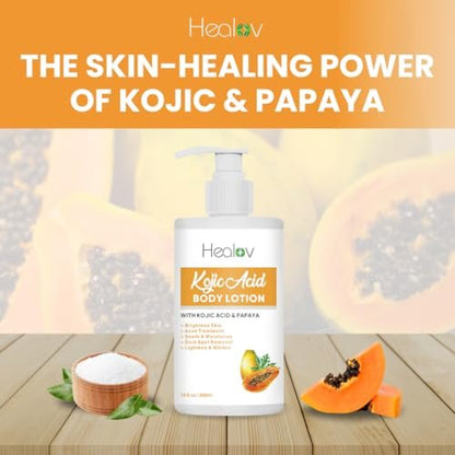 Herblov Kojic Acid Lotion – Skin Brightening Body Lotion for Age Spots, Hyperpigmentation, Intimate Areas – Dark Spot Remover, Reduces Acne Scars and Evens Tone – 10 oz