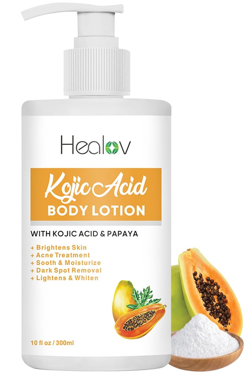 Herblov Kojic Acid Lotion – Skin Brightening Body Lotion for Age Spots, Hyperpigmentation, Intimate Areas – Dark Spot Remover, Reduces Acne Scars and Evens Tone – 10 oz - görsel 1