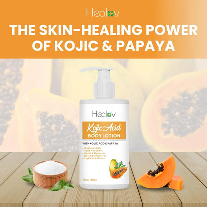 Herblov Kojic Acid Lotion – Skin Brightening Body Lotion for Age Spots, Hyperpigmentation, Intimate Areas – Dark Spot Remover, Reduces Acne Scars and Evens Tone – 10 oz