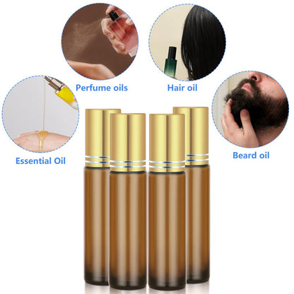 DTDNZKN 4-Pack 0.34 Oz (10ml) Amber Glass Essential Oil Roller Bottles – Refillable, Leak-Proof with Stainless Steel Roller Balls, Metal Caps & Labels