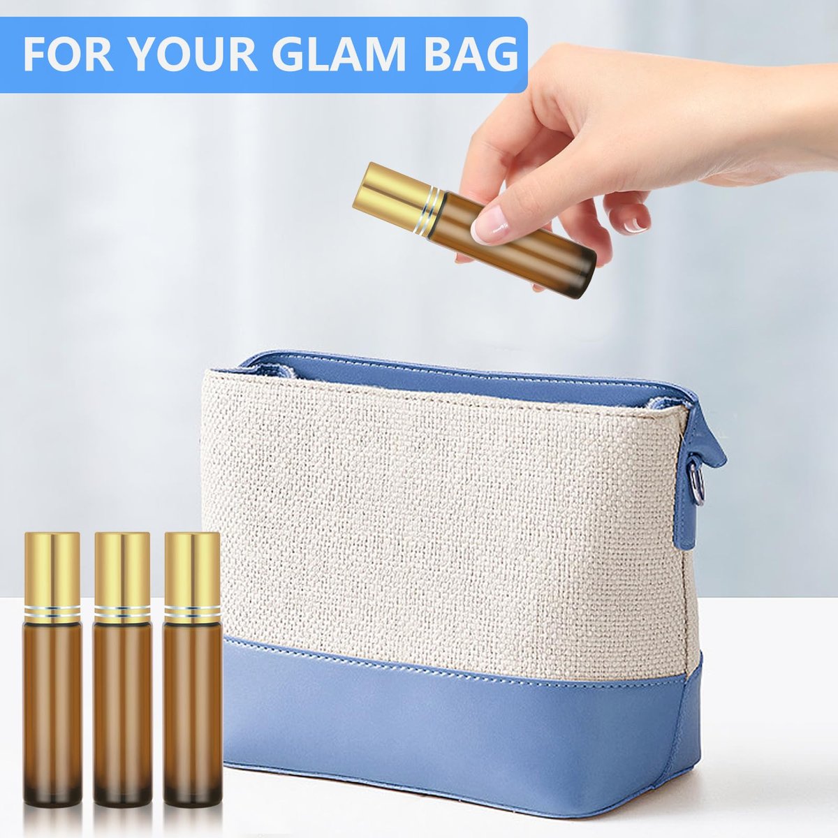DTDNZKN 4-Pack 0.34 Oz (10ml) Amber Glass Essential Oil Roller Bottles – Refillable, Leak-Proof with Stainless Steel Roller Balls, Metal Caps & Labels - görsel 5