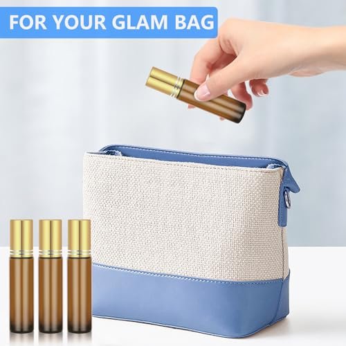 DTDNZKN 4-Pack 0.34 Oz (10ml) Amber Glass Essential Oil Roller Bottles – Refillable, Leak-Proof with Stainless Steel Roller Balls, Metal Caps & Labels - görsel 6