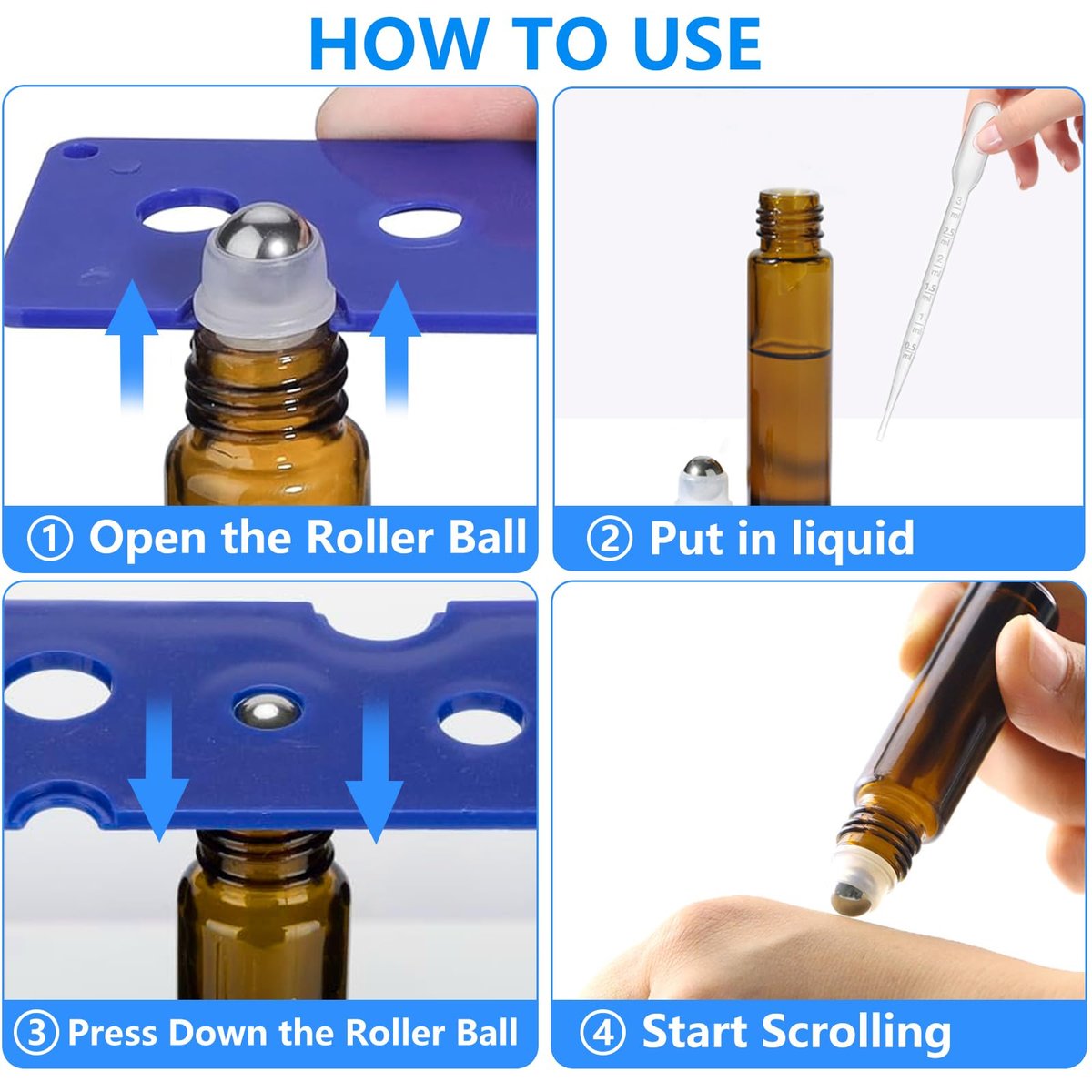 DTDNZKN 4-Pack 0.34 Oz (10ml) Amber Glass Essential Oil Roller Bottles – Refillable, Leak-Proof with Stainless Steel Roller Balls, Metal Caps & Labels - görsel 7