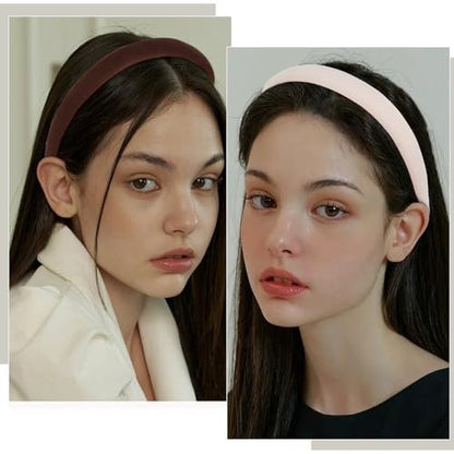 CURASA Sponge Padded Headbands for Women Girls 5 Pack - Non Slip Comfortable Thin Neutral Head Bands Trendy Cute Hair Hoops Elegant Solid Hair Accessories