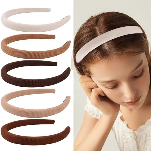 CURASA Sponge Padded Headbands for Women Girls 5 Pack - Non Slip Comfortable Thin Neutral Head Bands Trendy Cute Hair Hoops Elegant Solid Hair Accessories - görsel 2