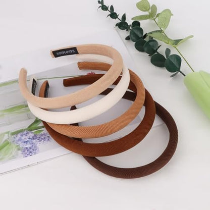 CURASA Sponge Padded Headbands for Women Girls 5 Pack - Non Slip Comfortable Thin Neutral Head Bands Trendy Cute Hair Hoops Elegant Solid Hair Accessories