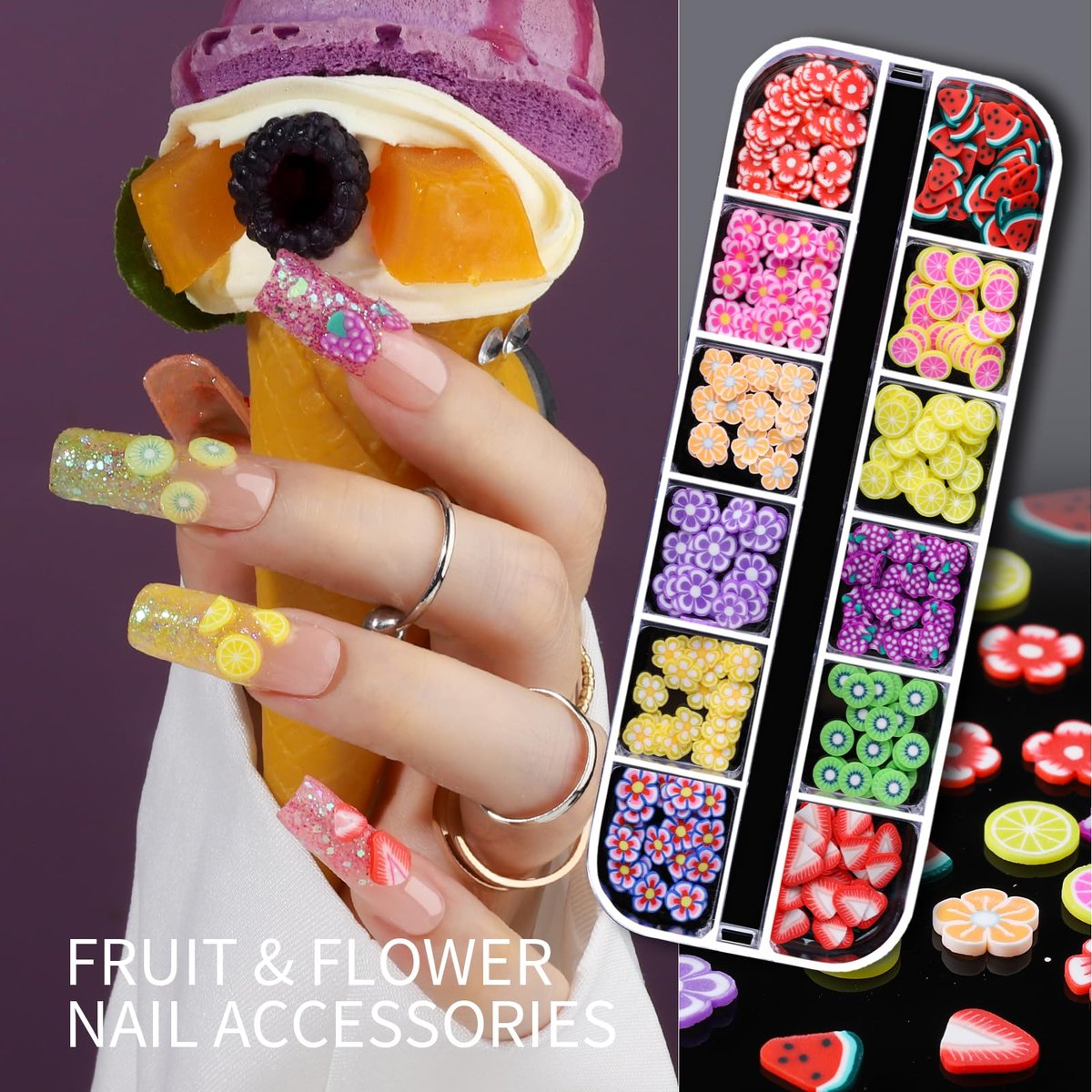 Teenitor Nail Charms and Gems Nail Art Tools – 6 Boxes 3D Nail Gems & 15 Sheets Nail Stickers, Flower Nail Stickers, Rhinestones, Pearls, Nail Decor Supplies - görsel 7