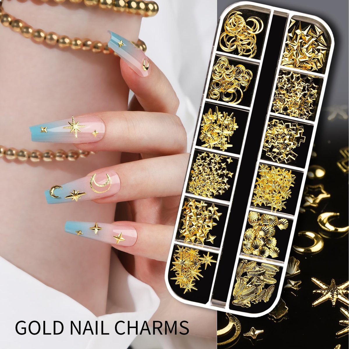 Teenitor Nail Charms and Gems Nail Art Tools – 6 Boxes 3D Nail Gems & 15 Sheets Nail Stickers, Flower Nail Stickers, Rhinestones, Pearls, Nail Decor Supplies - görsel 9
