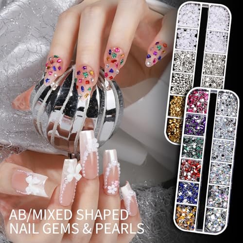 Teenitor Nail Charms and Gems Nail Art Tools – 6 Boxes 3D Nail Gems & 15 Sheets Nail Stickers, Flower Nail Stickers, Rhinestones, Pearls, Nail Decor Supplies - görsel 12