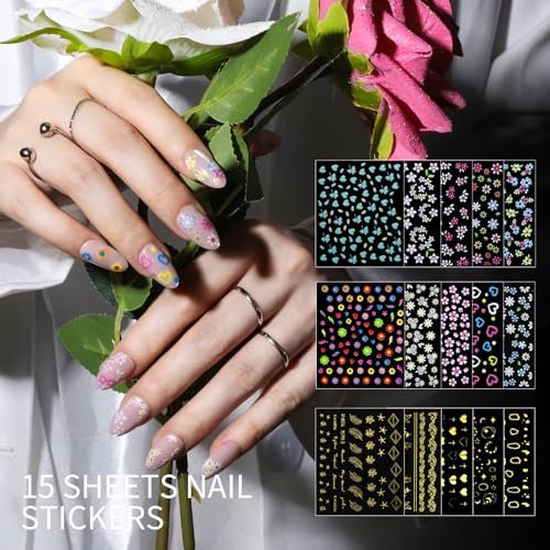 Teenitor Nail Charms and Gems Nail Art Tools – 6 Boxes 3D Nail Gems & 15 Sheets Nail Stickers, Flower Nail Stickers, Rhinestones, Pearls, Nail Decor Supplies - görsel 14
