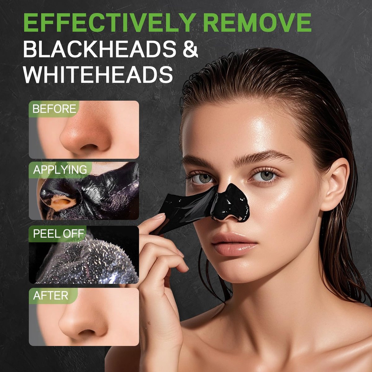AMOADO Blackhead Remover Mask, Charcoal Peel Off Face Mask Kit (100g) – Deep Pore Cleansing, Oil Control, Blackheads Peel Off Mask for Men & Women – Includes Brush & Extractor Tool - görsel 3