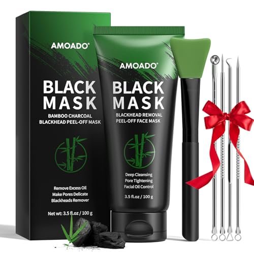 AMOADO Blackhead Remover Mask, Charcoal Peel Off Face Mask Kit (100g) – Deep Pore Cleansing, Oil Control, Blackheads Peel Off Mask for Men & Women – Includes Brush & Extractor Tool - görsel 2