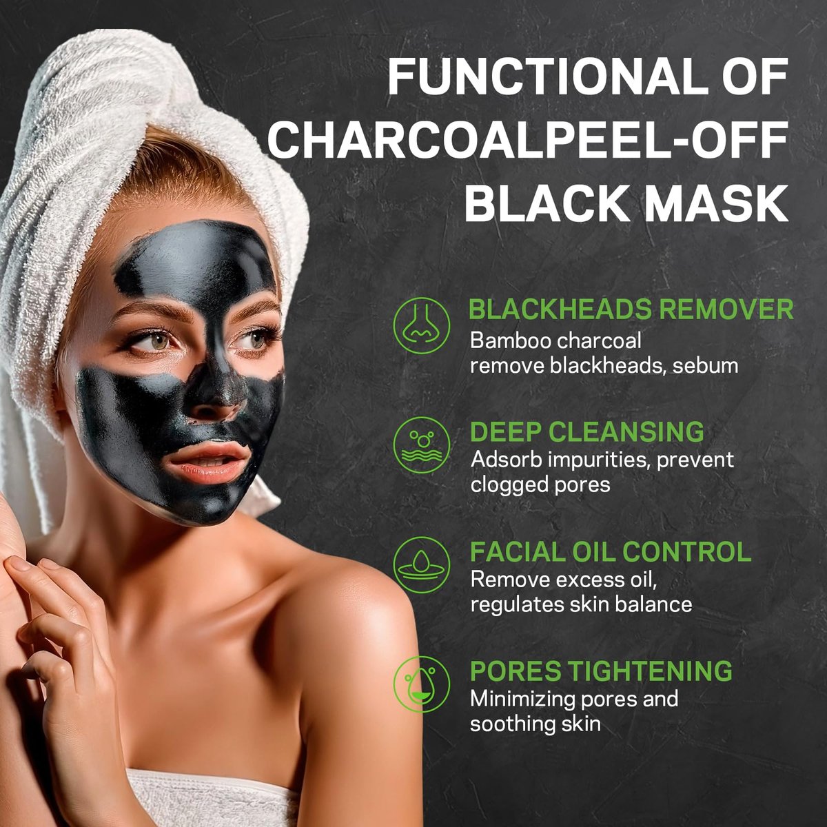 AMOADO Blackhead Remover Mask, Charcoal Peel Off Face Mask Kit (100g) – Deep Pore Cleansing, Oil Control, Blackheads Peel Off Mask for Men & Women – Includes Brush & Extractor Tool - görsel 7