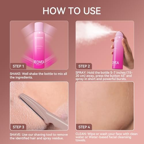 BEOVEA Hair Identifier Spray for Face Shaving - Gentle Dermaplane Spray for Smooth, Glowing Skin, Suitable for All Skin Types, Includes 6 Razors (Pink, 4 Fl Oz) - görsel 11