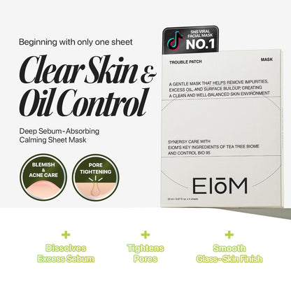 EIOM Trouble Patch Mask – Full Face Hydrocolloid Mask for Acne-Prone Skin | Absorbs Oil & Buildup with Tea Tree Biome Complex (20ml x 4) Avelisse