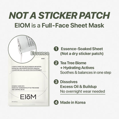 EIOM Trouble Patch Mask – Full Face Hydrocolloid Mask for Acne-Prone Skin | Absorbs Oil & Buildup with Tea Tree Biome Complex (20ml x 4) Avelisse