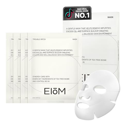 EIOM Trouble Patch Mask – Full Face Hydrocolloid Mask for Acne-Prone Skin | Absorbs Oil & Buildup with Tea Tree Biome Complex (20ml x 4) Avelisse