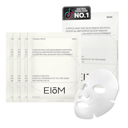 EIOM Trouble Patch Mask – Full Face Hydrocolloid Mask for Acne-Prone Skin | Absorbs Oil & Buildup with Tea Tree Biome Complex (20ml x 4) Avelisse