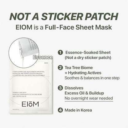 EIOM Trouble Patch Mask – Full Face Hydrocolloid Mask for Acne-Prone Skin | Absorbs Oil & Buildup with Tea Tree Biome Complex (20ml x 4) Avelisse