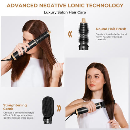 JINYAWA 5-in-1 Blow Dryer Brush & Air Styler Complete Set: Hair Dryer Brush, Hot Air Brush, Air Curler & Air Curling Wrap Hair Styling Tools for Straight, Curl, Dry, Smooth Styling as Gift Avelisse