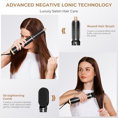 JINYAWA 5-in-1 Blow Dryer Brush & Air Styler Complete Set: Hair Dryer Brush, Hot Air Brush, Air Curler & Air Curling Wrap Hair Styling Tools for Straight, Curl, Dry, Smooth Styling as Gift Avelisse