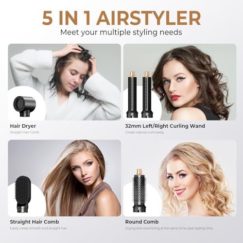 JINYAWA 5-in-1 Blow Dryer Brush & Air Styler Complete Set: Hair Dryer Brush, Hot Air Brush, Air Curler & Air Curling Wrap Hair Styling Tools for Straight, Curl, Dry, Smooth Styling as Gift Avelisse