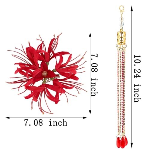 Red Spider Lily Flower Hair Clips for Women – Tassel Flower Hair Accessories Lycoris Radiata Floral Hairclip Duckbill Clip Cute Decorative Barrettes - görsel 4