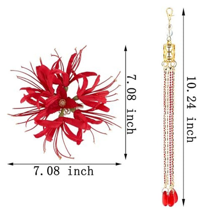 Red Spider Lily Flower Hair Clips for Women – Tassel Flower Hair Accessories Lycoris Radiata Floral Hairclip Duckbill Clip Cute Decorative Barrettes