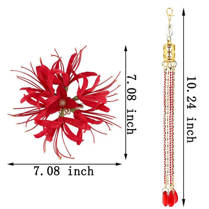 Red Spider Lily Flower Hair Clips for Women – Tassel Flower Hair Accessories Lycoris Radiata Floral Hairclip Duckbill Clip Cute Decorative Barrettes