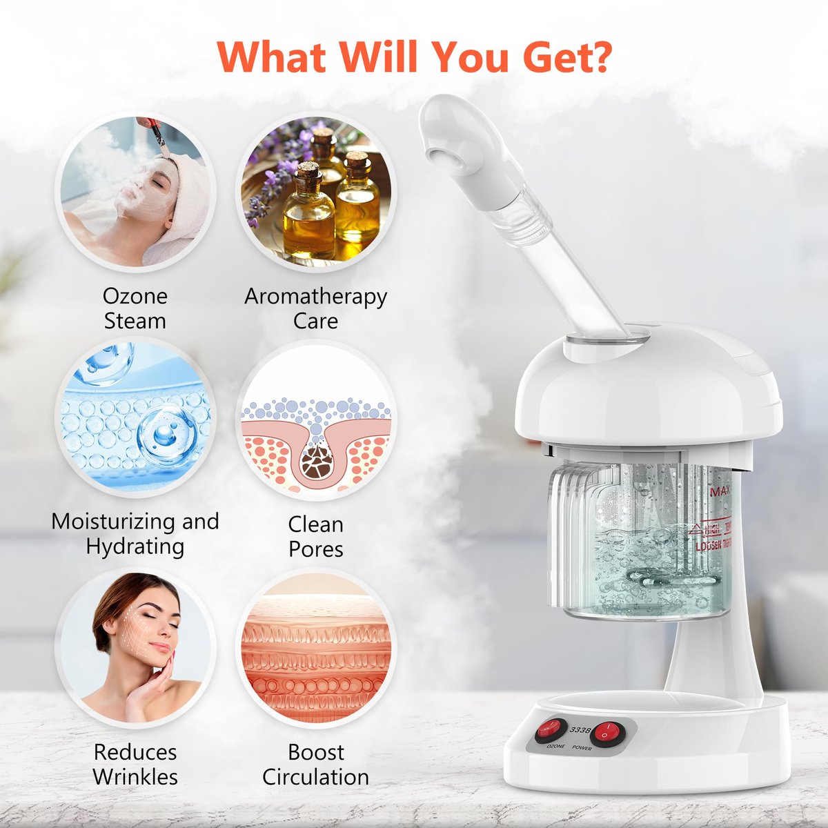 TASALON Facial Steamer - Ozone Face Steamer for Deep Cleaning, Portable Nano Ionic Steamer with Removable Water Tank for Home Spa Avelisse