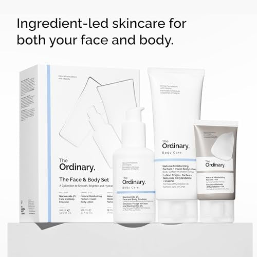 The Ordinary Face & Body Set: Niacinamide 5% Face & Body Emulsion, Natural Moisturizing Factors + Inulin Body Lotion, and Natural Moisturizing Factors + Hyaluronic Acid Avelisse