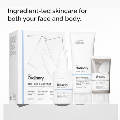The Ordinary Face & Body Set: Niacinamide 5% Face & Body Emulsion, Natural Moisturizing Factors + Inulin Body Lotion, and Natural Moisturizing Factors + Hyaluronic Acid Avelisse