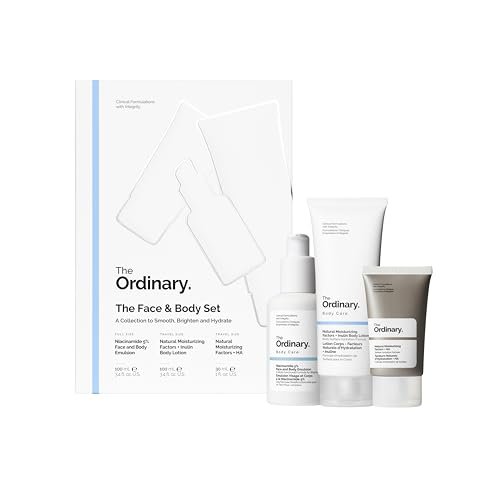The Ordinary Face & Body Set: Niacinamide 5% Face & Body Emulsion, Natural Moisturizing Factors + Inulin Body Lotion, and Natural Moisturizing Factors + Hyaluronic Acid Avelisse