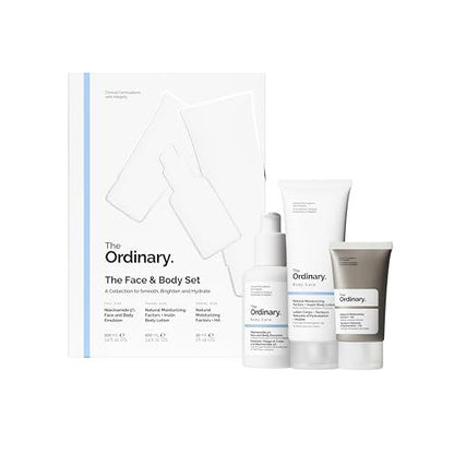 The Ordinary Face & Body Set: Niacinamide 5% Face & Body Emulsion, Natural Moisturizing Factors + Inulin Body Lotion, and Natural Moisturizing Factors + Hyaluronic Acid Avelisse