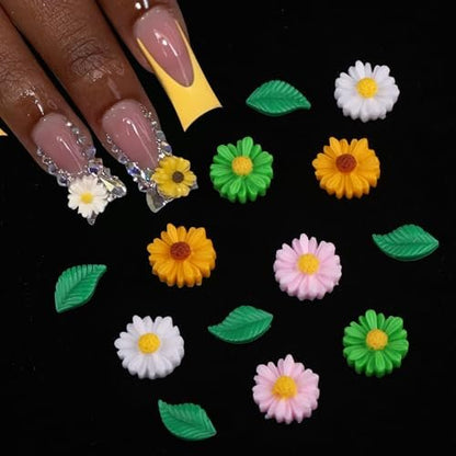 FNKFNK Ladybug Nail Charms - 100Pcs Cute Insect Nail Art Rhinestones, 3D Resin Flat Back Flower & Leaf Nail Gems for Spring Summer Manicure DIY Craft