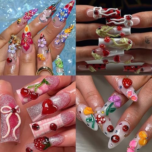 FNKFNK Ladybug Nail Charms - 100Pcs Cute Insect Nail Art Rhinestones, 3D Resin Flat Back Flower & Leaf Nail Gems for Spring Summer Manicure DIY Craft - görsel 12
