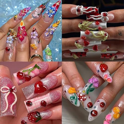 FNKFNK Ladybug Nail Charms - 100Pcs Cute Insect Nail Art Rhinestones, 3D Resin Flat Back Flower & Leaf Nail Gems for Spring Summer Manicure DIY Craft