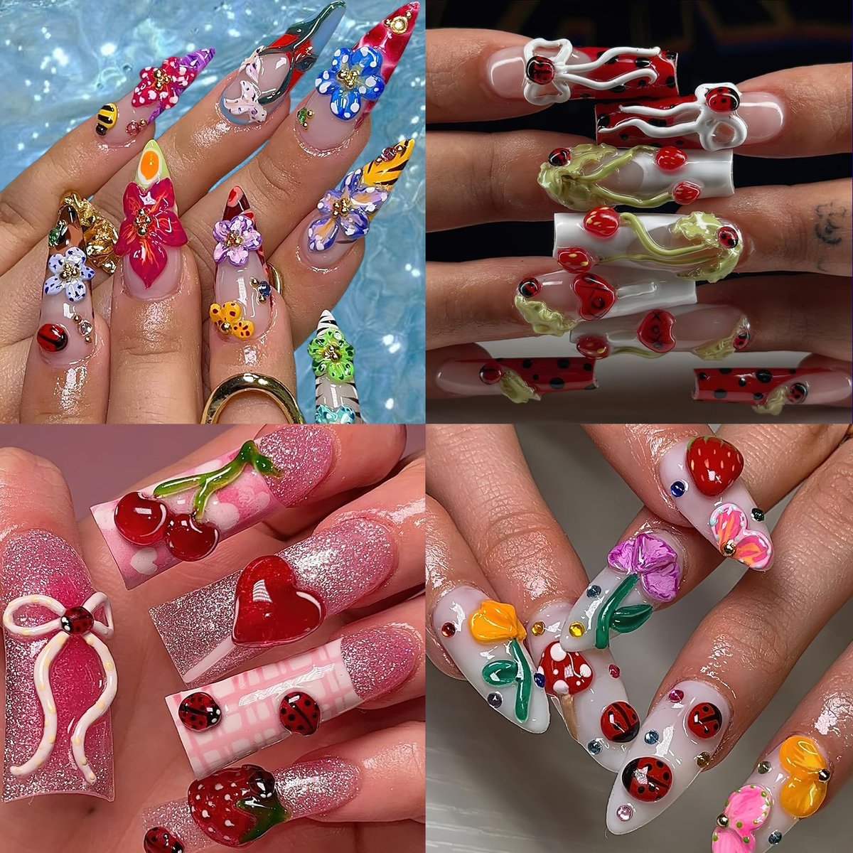 FNKFNK Ladybug Nail Charms - 100Pcs Cute Insect Nail Art Rhinestones, 3D Resin Flat Back Flower & Leaf Nail Gems for Spring Summer Manicure DIY Craft - görsel 11